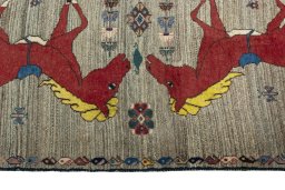 Close-up detail of 2000s Persian Gabbeh rug from Iran / Persia showing Wool weave