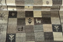 Full view of 2000s Persian Gabbeh rug from Iran / Persia, 192 × 120 cm in Gray tones