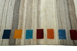Close-up detail of 2000s Persian Gabbeh rug from Iran / Persia showing Wool weave