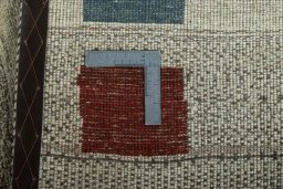 Full view of 2000s Persian Gabbeh rug from Iran / Persia, 245 × 158 cm in Beige tones