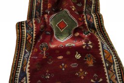 Close-up detail of 2000s Persian Gabbeh rug from Iran / Persia showing Wool weave