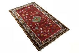 Close-up detail of 2000s Persian Gabbeh rug from Iran / Persia showing Wool weave