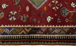 Full view of 2000s Persian Gabbeh rug from Iran / Persia, 184 × 112 cm in Red tones