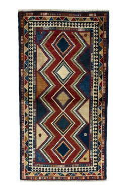 Full view of 2000s Persian Gabbeh rug from Iran / Persia, 192 × 101 cm in Multi Color tones