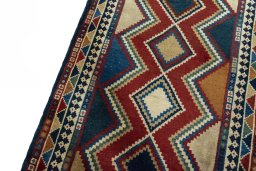 Backside of handmade 2000s Persian Gabbeh rug showing knot structure and weave density