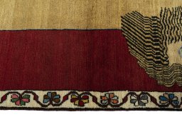 Close-up detail of 2000s Persian Gabbeh rug from Iran / Persia showing Wool weave