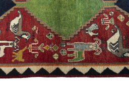 Close-up detail of 2000s Persian Gabbeh rug from Iran / Persia showing Wool weave