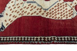 Close-up detail of 2000s Persian Gabbeh rug from Iran / Persia showing Wool weave