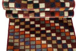 Full view of 2000s Persian Gabbeh rug from Iran / Persia, 190 × 82 cm in Multi Color tones