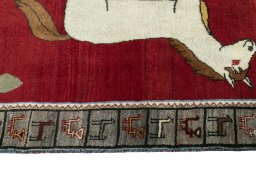 Close-up detail of 2000s Persian Gabbeh rug from Iran / Persia showing Wool weave