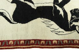 Close-up detail of 2000s Persian Gabbeh rug from Iran / Persia showing Wool weave