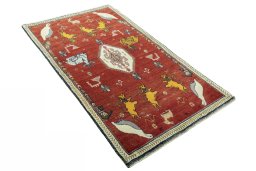 Close-up detail of 2000s Persian Gabbeh rug from Iran / Persia showing Wool weave