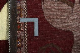 Close-up detail of 2000s Persian Gabbeh rug from Iran / Persia showing Wool weave