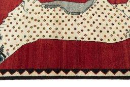 Close-up detail of 2000s Persian Gabbeh rug from Iran / Persia showing Wool weave
