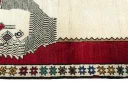 Close-up detail of 2000s Persian Gabbeh rug from Iran / Persia showing Wool weave