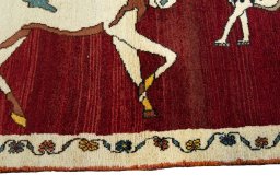 Close-up detail of 2000s Persian Gabbeh rug from Iran / Persia showing Wool weave