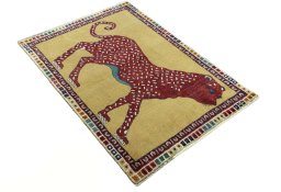 Close-up detail of 2000s Persian Gabbeh rug from Iran / Persia showing Wool weave