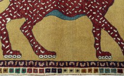 Close-up detail of 2000s Persian Gabbeh rug from Iran / Persia showing Wool weave
