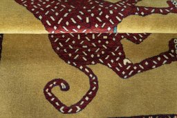 Full view of 2000s Persian Gabbeh rug from Iran / Persia, 154 × 111 cm in Yellow tones