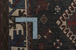 Close-up detail of 2000s Persian Gabbeh rug from Iran / Persia showing Wool weave
