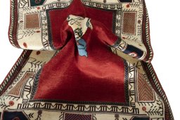 Close-up detail of 2000s Persian Gabbeh rug from Iran / Persia showing Wool weave