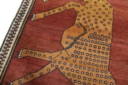 Backside of handmade 1970s Persian Gabbeh rug showing knot structure and weave density