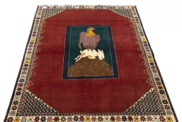Surface texture of 2000s Persian Gabbeh rug with natural Wool and intricate pattern