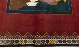 Close-up detail of 2000s Persian Gabbeh rug from Iran / Persia showing Wool weave