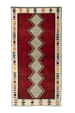 Full view of 2000s Persian Gabbeh rug from Iran / Persia, 195 × 100 cm in Red tones
