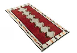 Close-up detail of 2000s Persian Gabbeh rug from Iran / Persia showing Wool weave