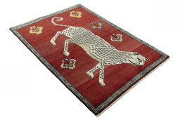 Close-up detail of 2000s Persian Gabbeh rug from Iran / Persia showing Wool weave