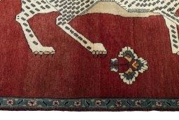 Close-up detail of 2000s Persian Gabbeh rug from Iran / Persia showing Wool weave