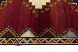 Close-up detail of 2000s Persian Gabbeh rug from Iran / Persia showing Wool weave