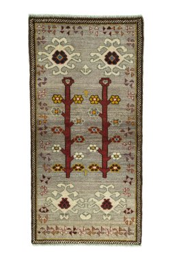 Full view of 2000s Persian Gabbeh rug from Iran / Persia, 180 × 90 cm in Gray tones