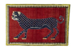 Full view of 2000s Persian Gabbeh rug from Iran / Persia, 164 × 110 cm in Red tones