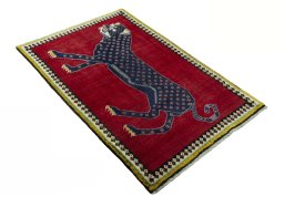 Close-up detail of 2000s Persian Gabbeh rug from Iran / Persia showing Wool weave