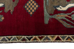 Close-up detail of 2000s Persian Gabbeh rug from Iran / Persia showing Wool weave