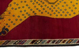 Close-up detail of 2000s Persian Gabbeh rug from Iran / Persia showing Wool weave