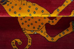 Full view of 2000s Persian Gabbeh rug from Iran / Persia, 155 × 105 cm in Red tones