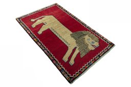 Close-up detail of 2000s Persian Gabbeh rug from Iran / Persia showing Wool weave