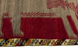 Close-up detail of 2000s Persian Gabbeh rug from Iran / Persia showing Wool weave