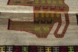 Full view of 2000s Persian Gabbeh rug from Iran / Persia, 153 × 103 cm in Gray tones