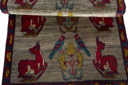 Full view of 2000s Persian Gabbeh rug from Iran / Persia, 149 × 88 cm in Gray tones