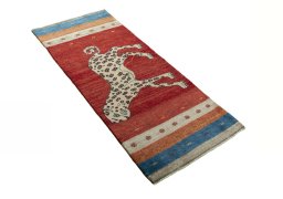 Close-up detail of 2000s Persian Gabbeh rug from Iran / Persia showing Wool weave
