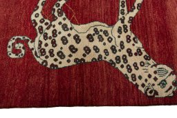 Close-up detail of 2000s Persian Gabbeh rug from Iran / Persia showing Wool weave