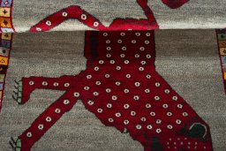 Close-up detail of 2000s Persian Gabbeh rug from Iran / Persia showing Wool weave