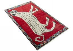 Close-up detail of 2000s Persian Gabbeh rug from Iran / Persia showing Wool weave