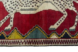 Close-up detail of 2000s Persian Gabbeh rug from Iran / Persia showing Wool weave