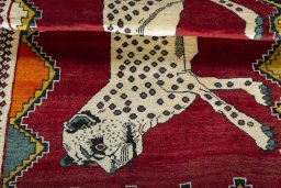 Full view of 2000s Persian Gabbeh rug from Iran / Persia, 186 × 120 cm in Red tones