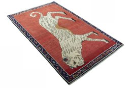 Close-up detail of 2000s Persian Gabbeh rug from Iran / Persia showing Wool weave